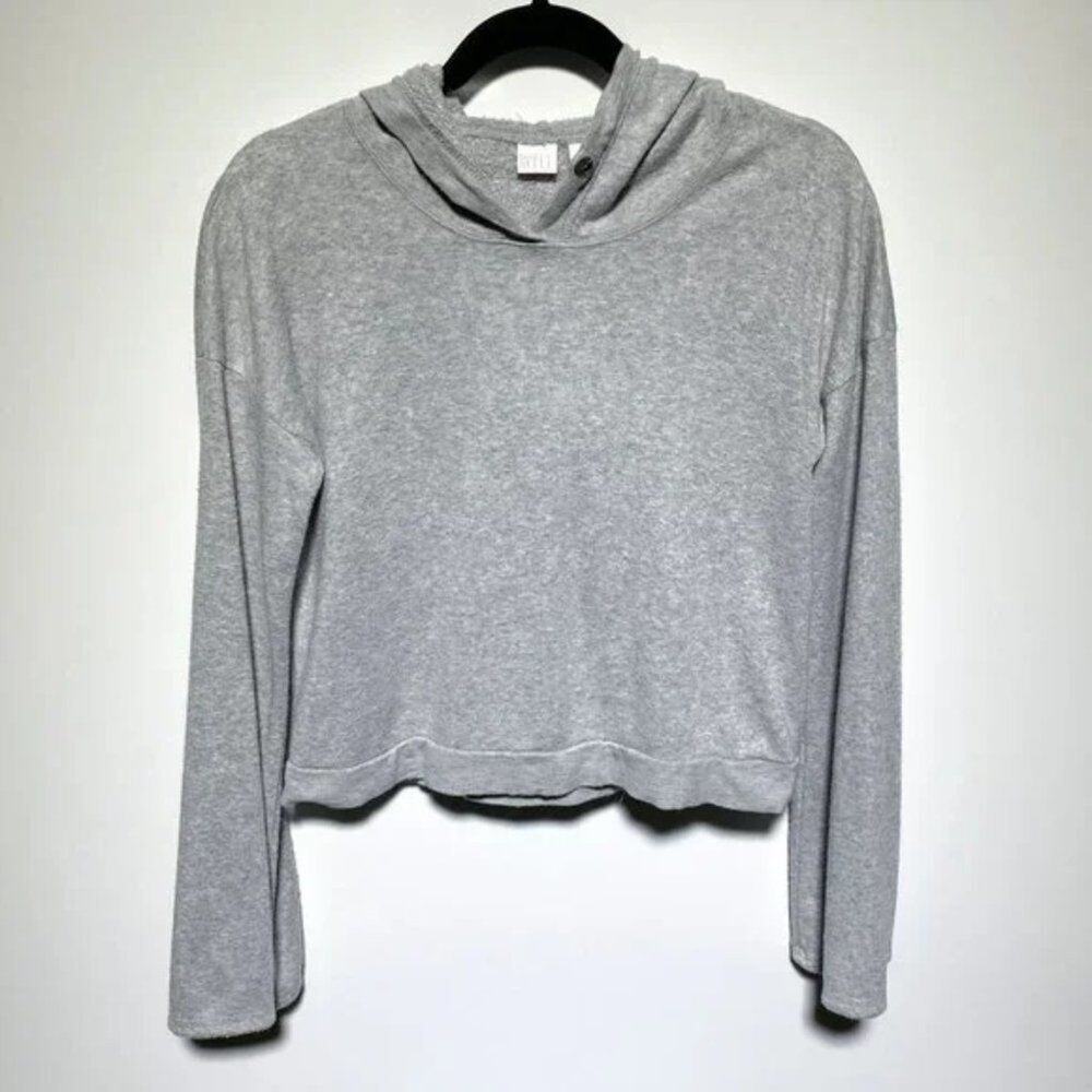 Make Model Womens Grey Crop-Top Hooded Sweatshirt Blouse Size S